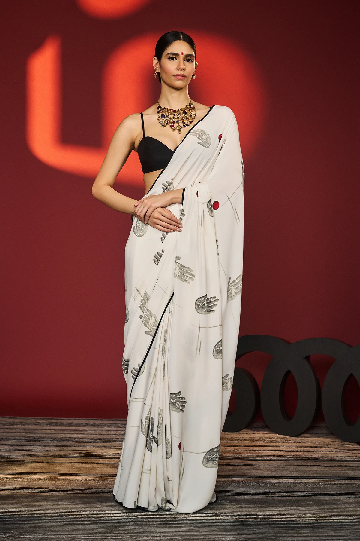 Ecru Palm Theory Saree - Image 5