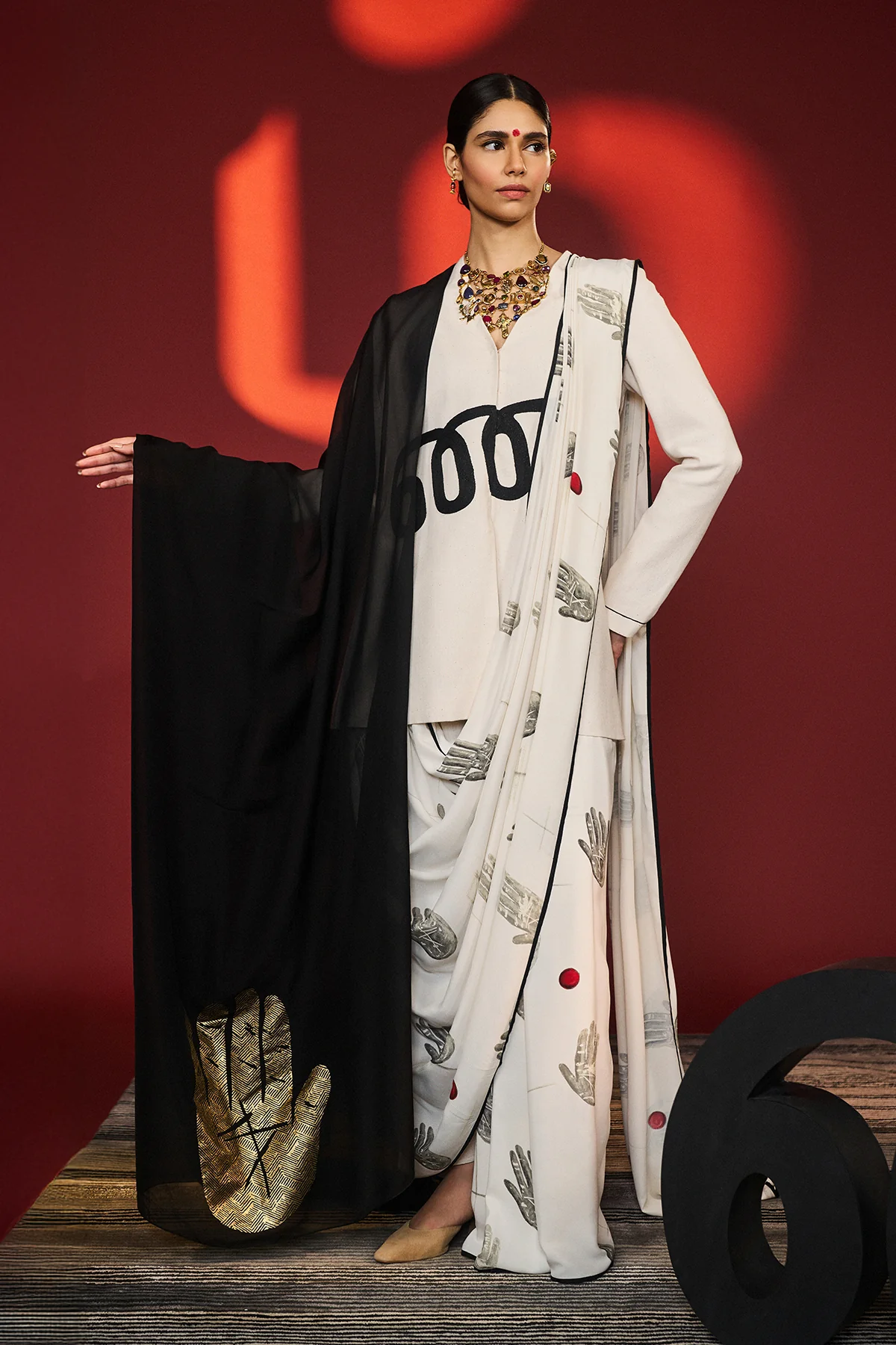 Ecru Palm Theory Saree - Image 9