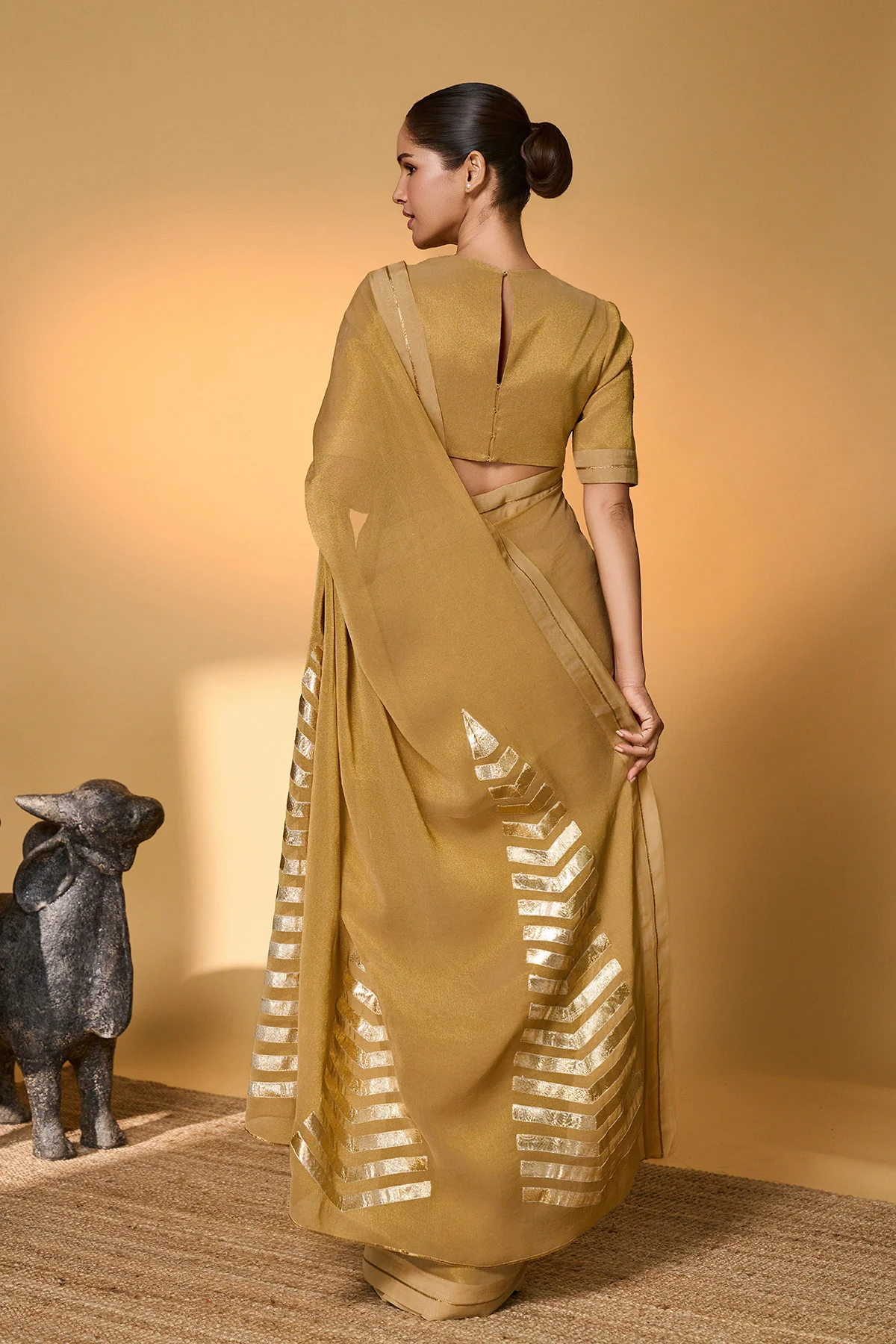 Gold Droopy Bloom Gota Saree - Image 4