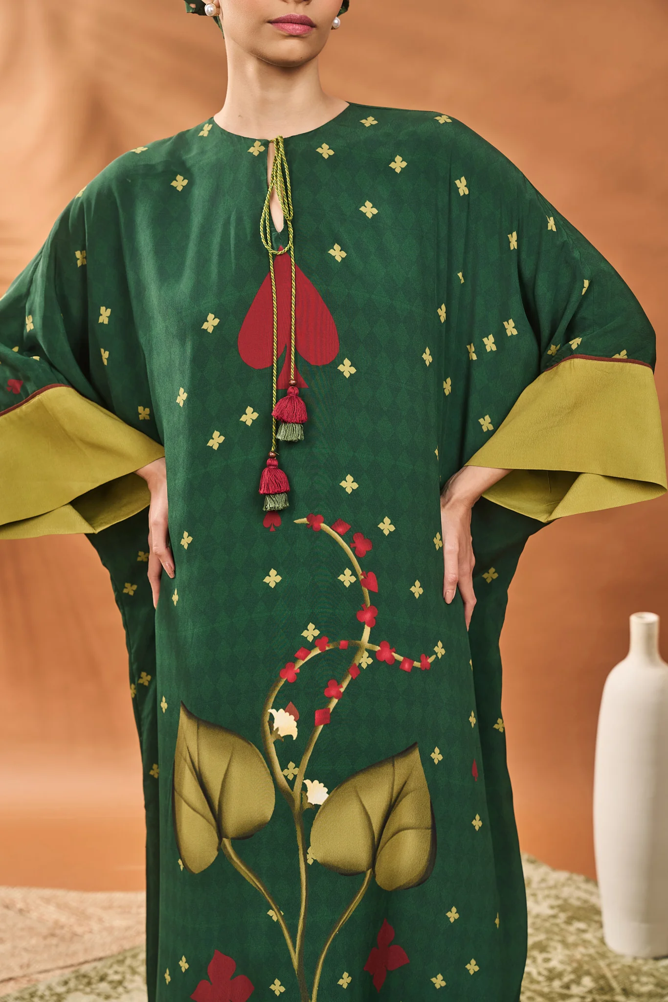 Green Clover Checks Kaftan - Image 3