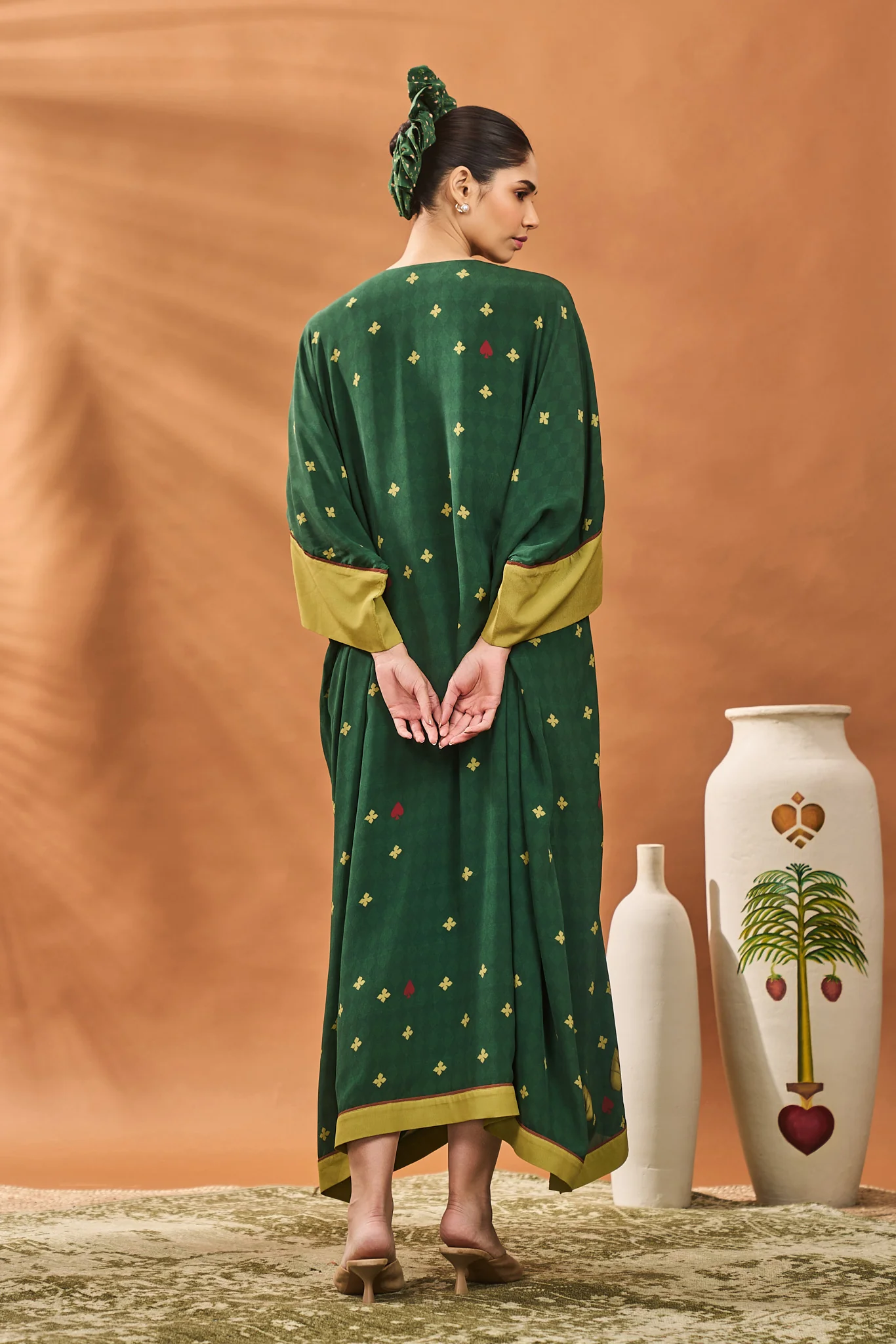 Green Clover Checks Kaftan - Image 4