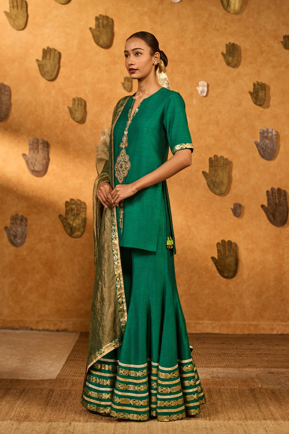 Green Gilded Sharara Set - Image 3