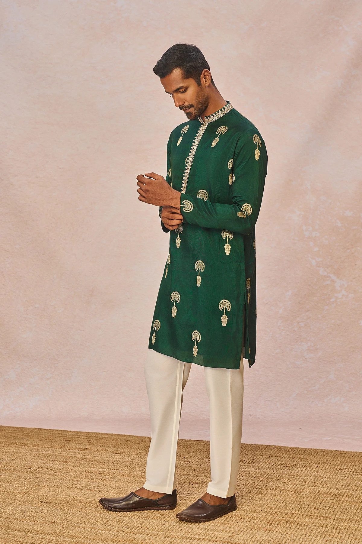 Green Jacquard Kurta Set - Image 3