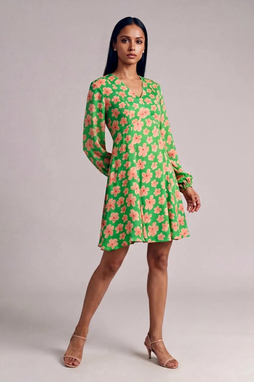 Green Passion Flower Skater Dress