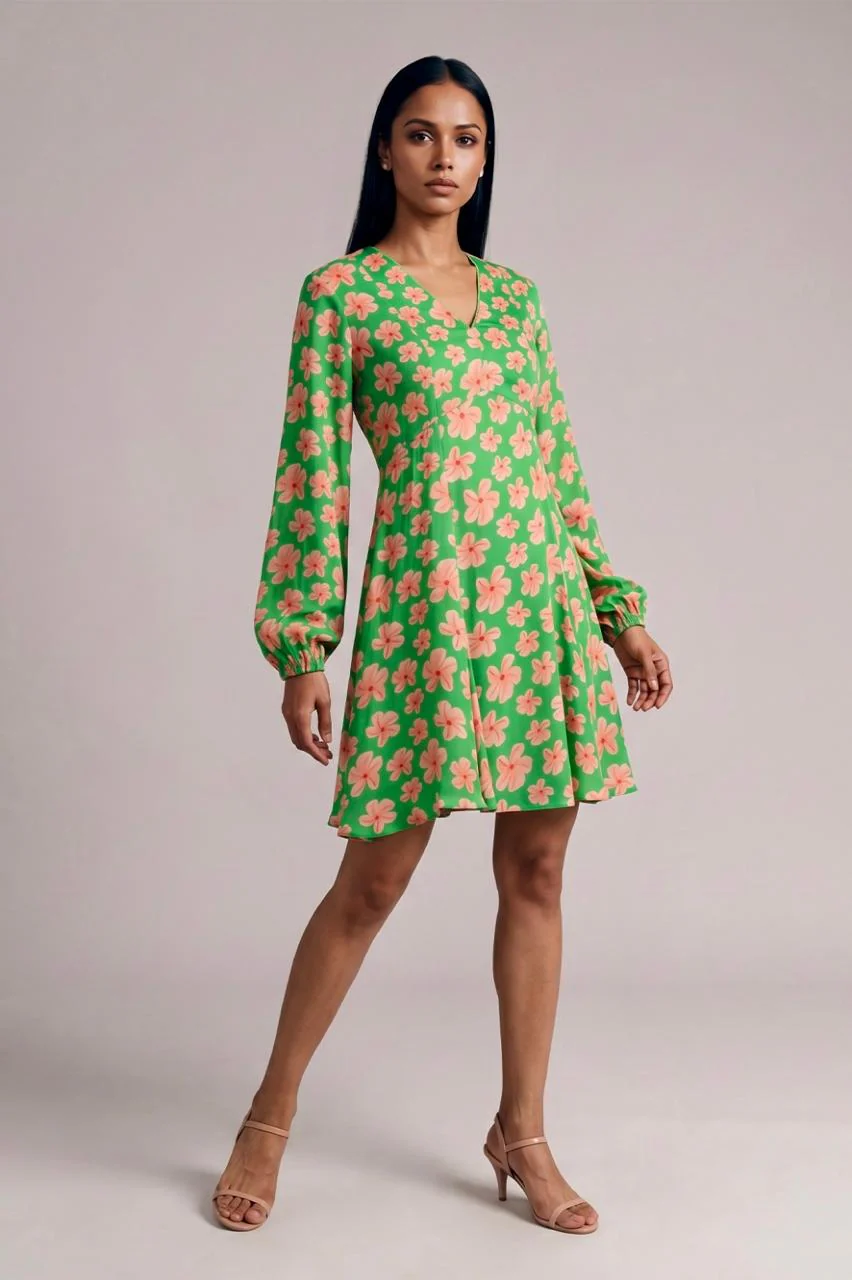 Green Passion Flower Skater Dress - Image 2