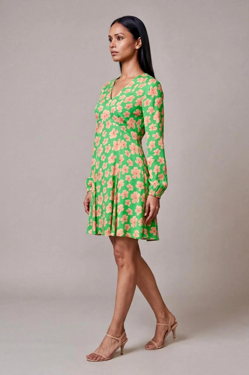 Green Passion Flower Skater Dress - Image 5