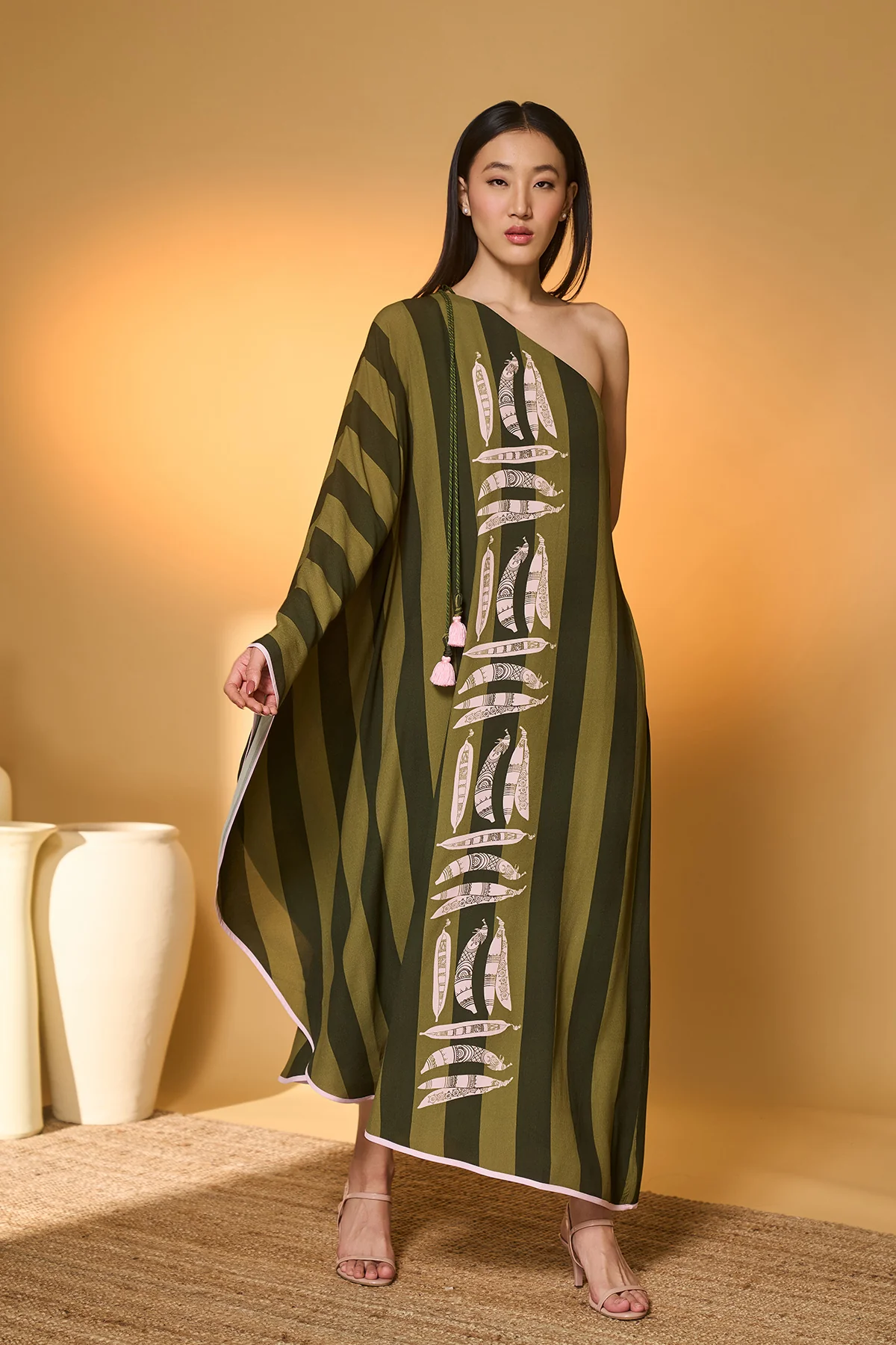 Green Totem Pod One Shoulder Kaftan - Image 2
