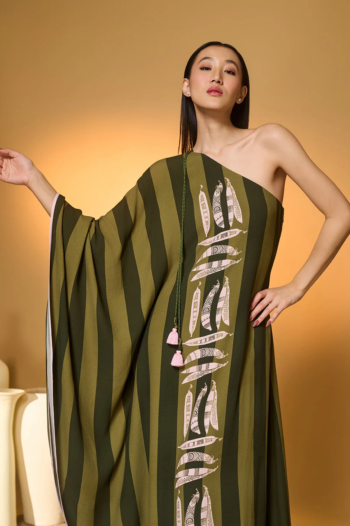 Green Totem Pod One Shoulder Kaftan - Image 6