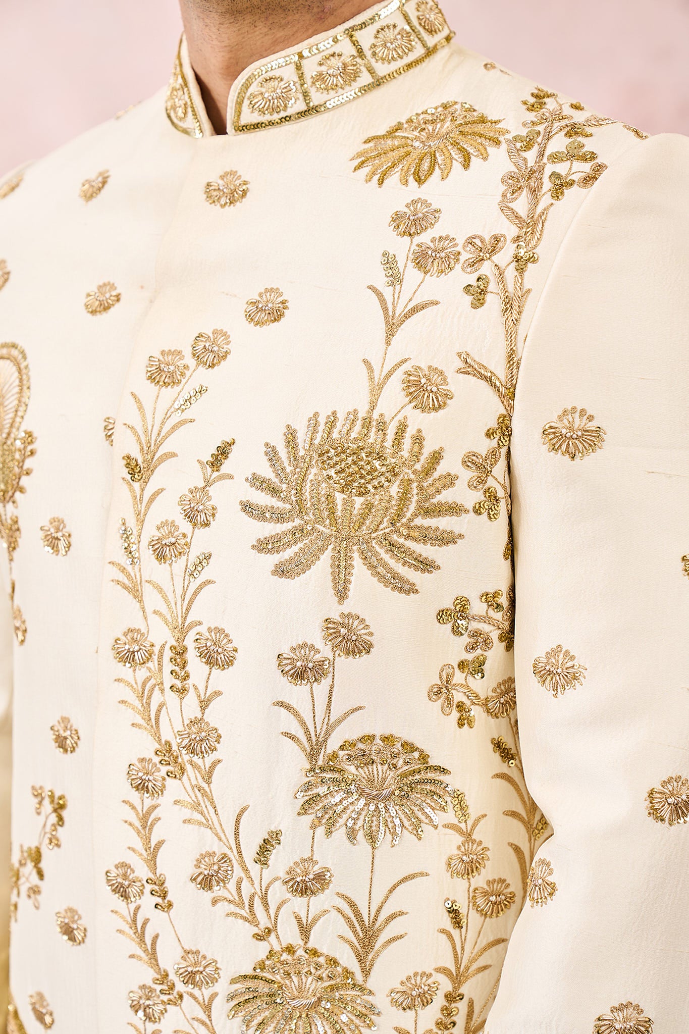 Ivory Bagh E Bahar Sherwani Set - Image 6
