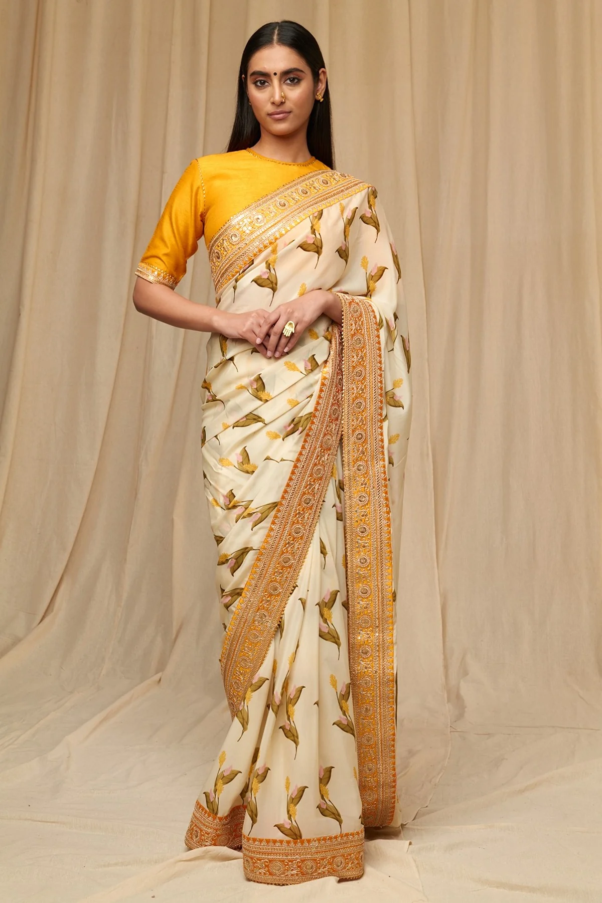 Ivory Floral Fantasy Saree - Image 4