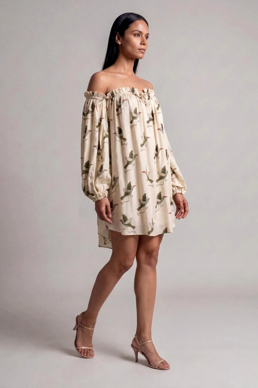 Ivory Gold Finch Off Shoulder Dress - Image 2