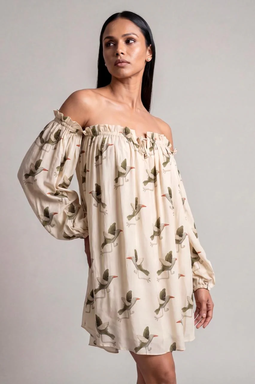 Ivory Gold Finch Off Shoulder Dress - Image 3