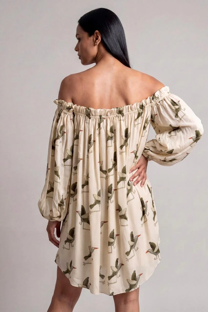 Ivory Gold Finch Off Shoulder Dress - Image 4