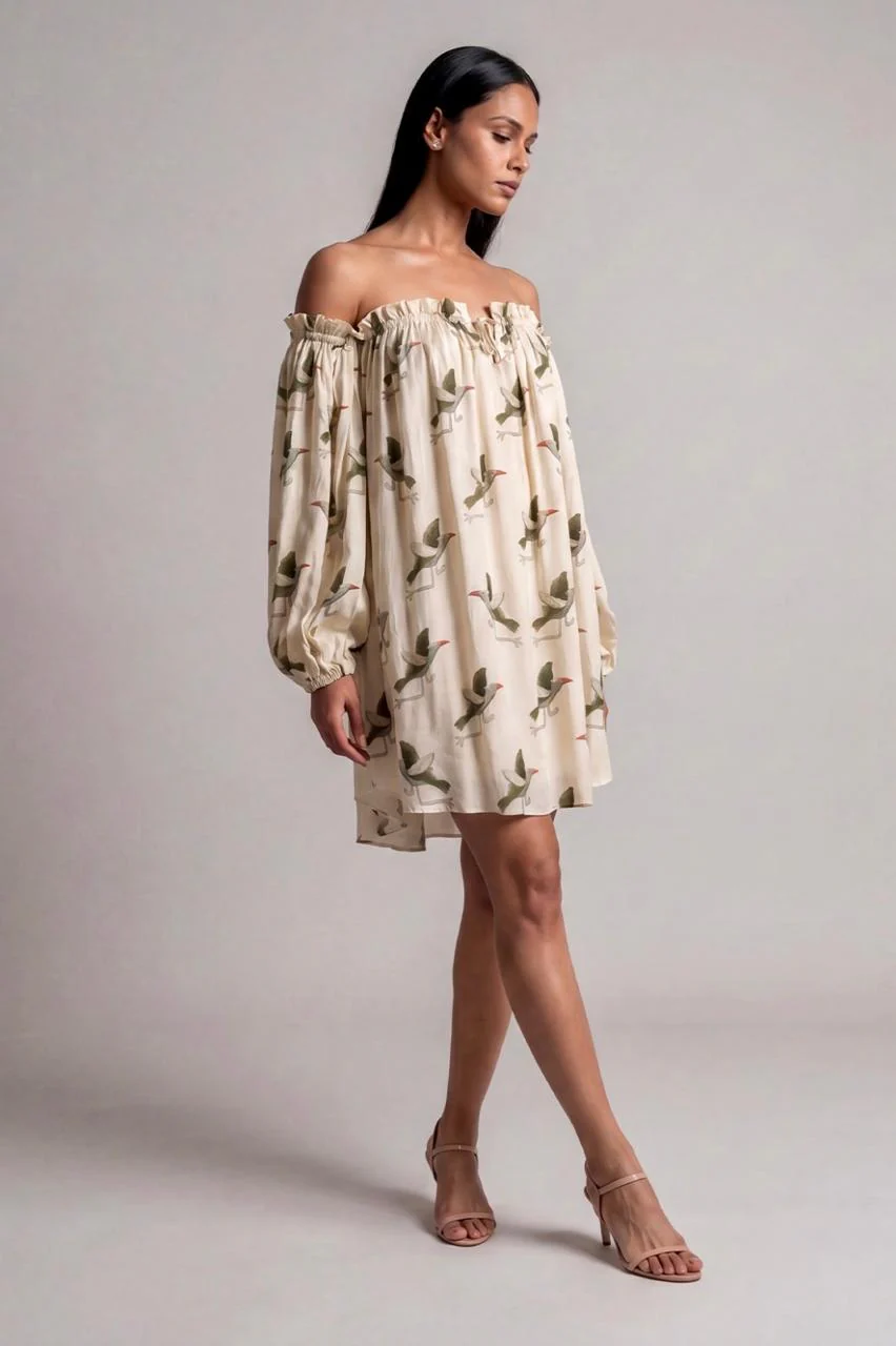 Ivory Gold Finch Off Shoulder Dress - Image 5