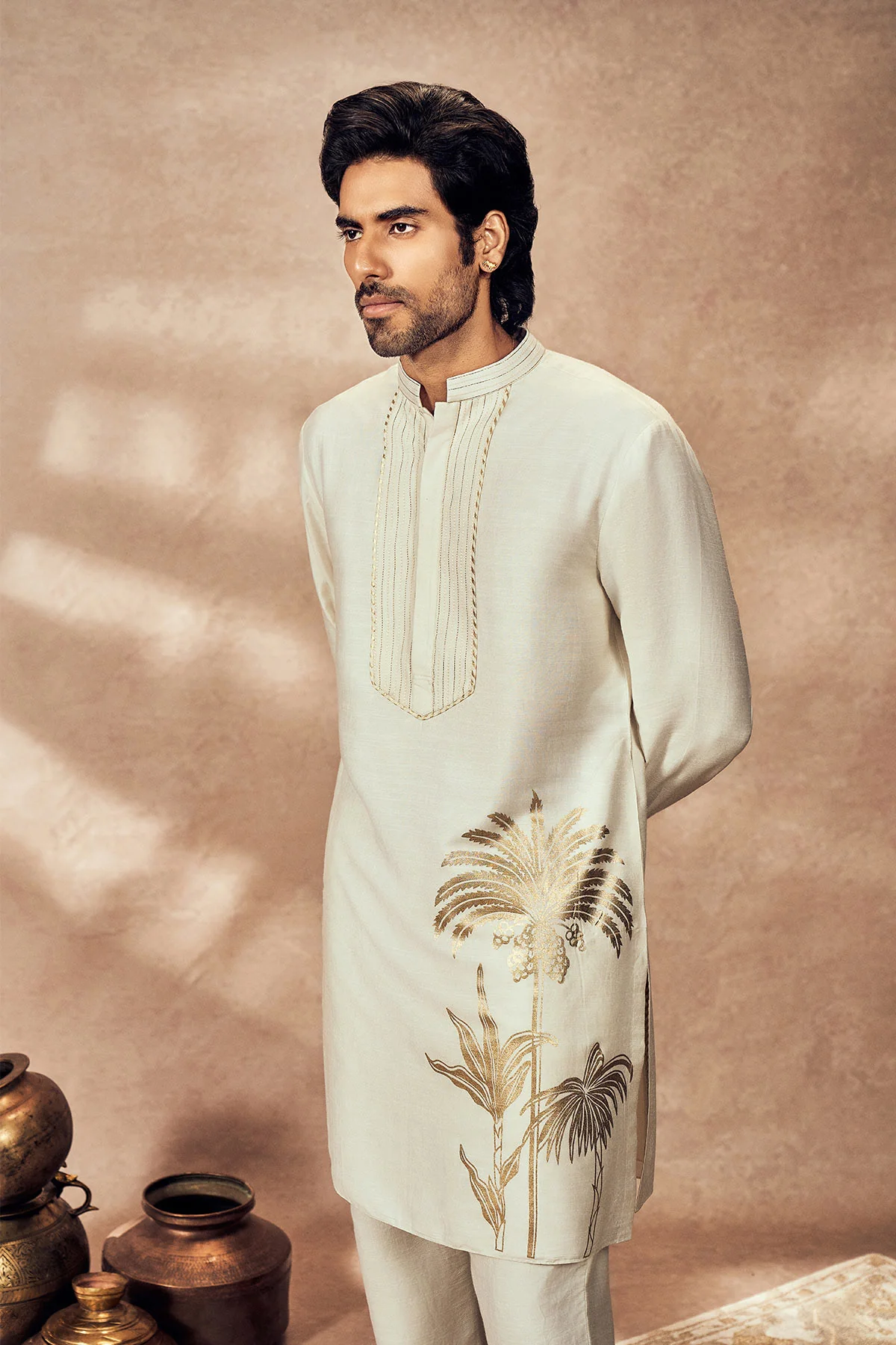 Ivory Palm Blooms Kurta Set - Image 3