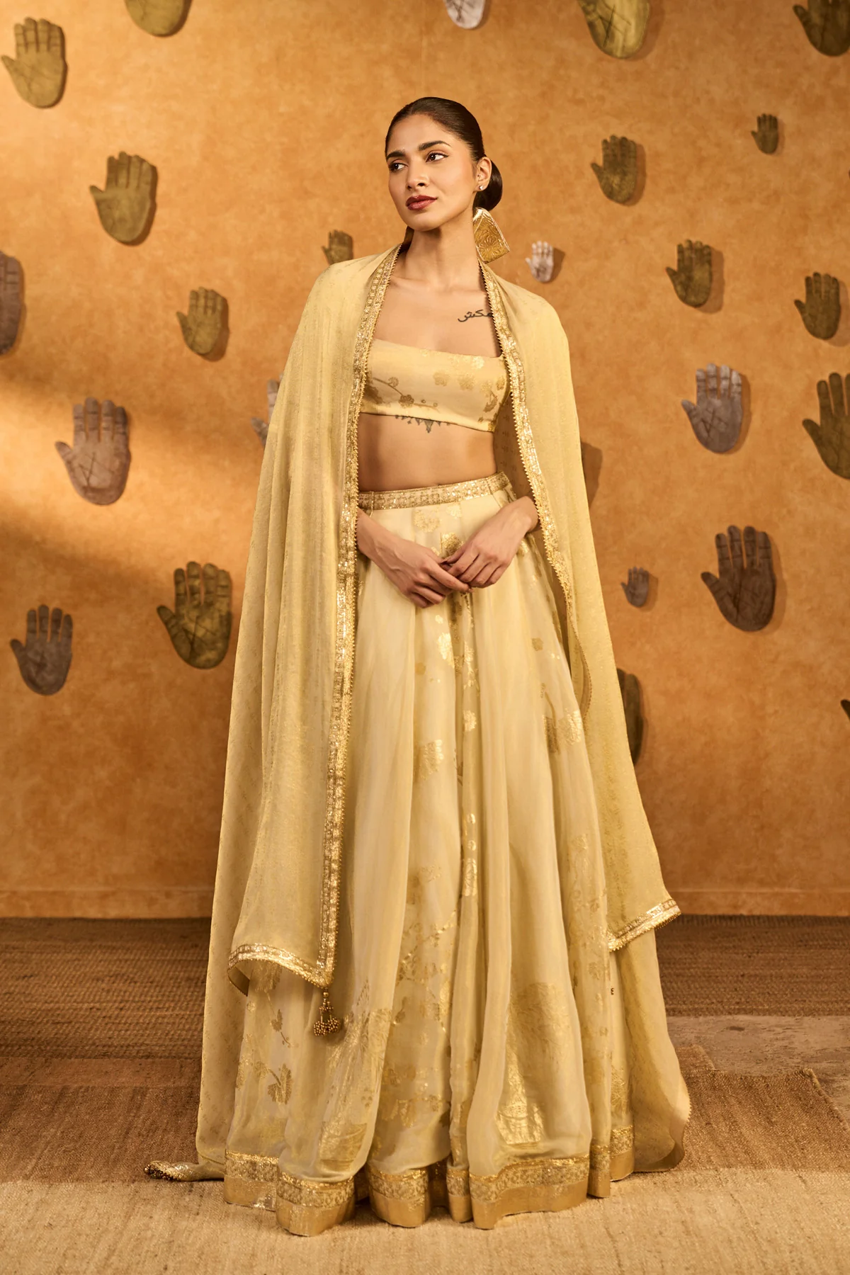 Gold Ivory Sakura Tissue Lehenga Set - Image 8
