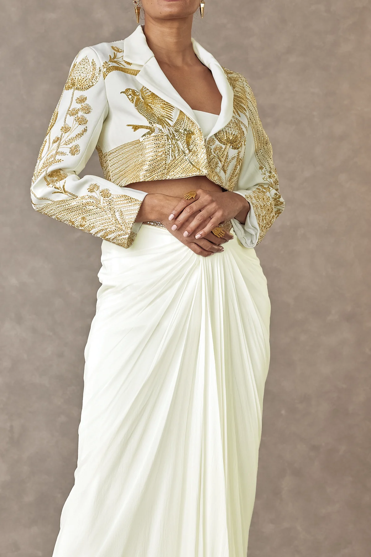 Ivory Son-Chidiya Cropped Blazer Set - Image 2