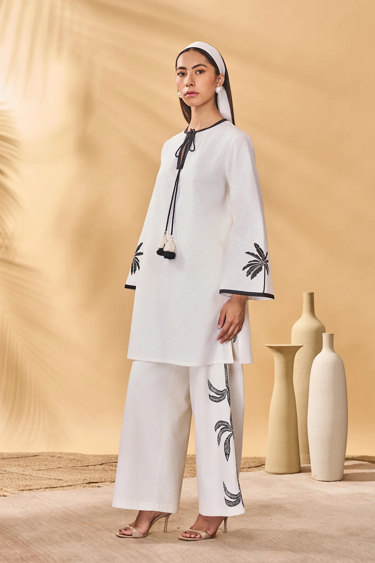 Ivory Trellis Palm Trouser Set - Image 2