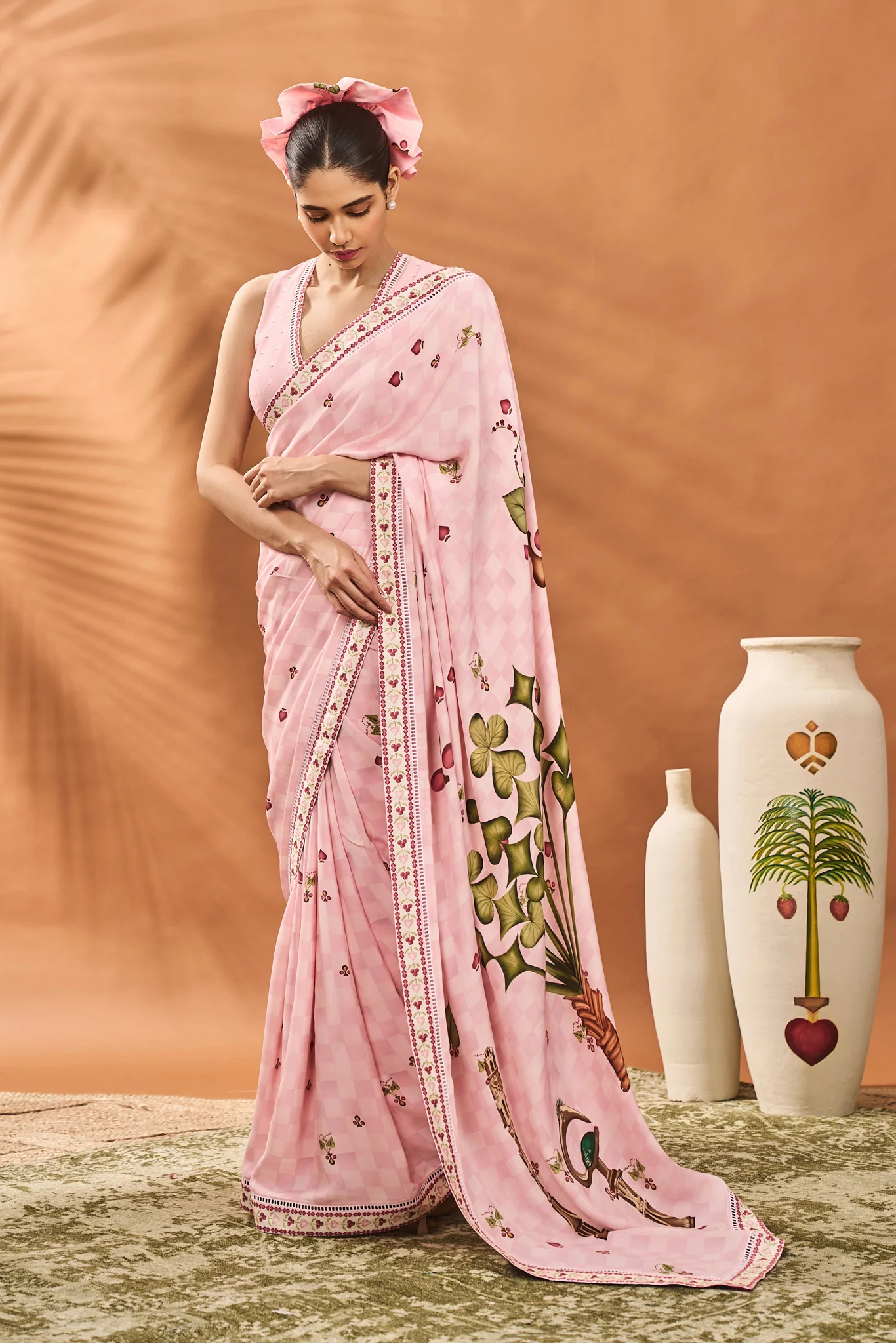 Pink Checkers Spade Bloom Saree - Image 2