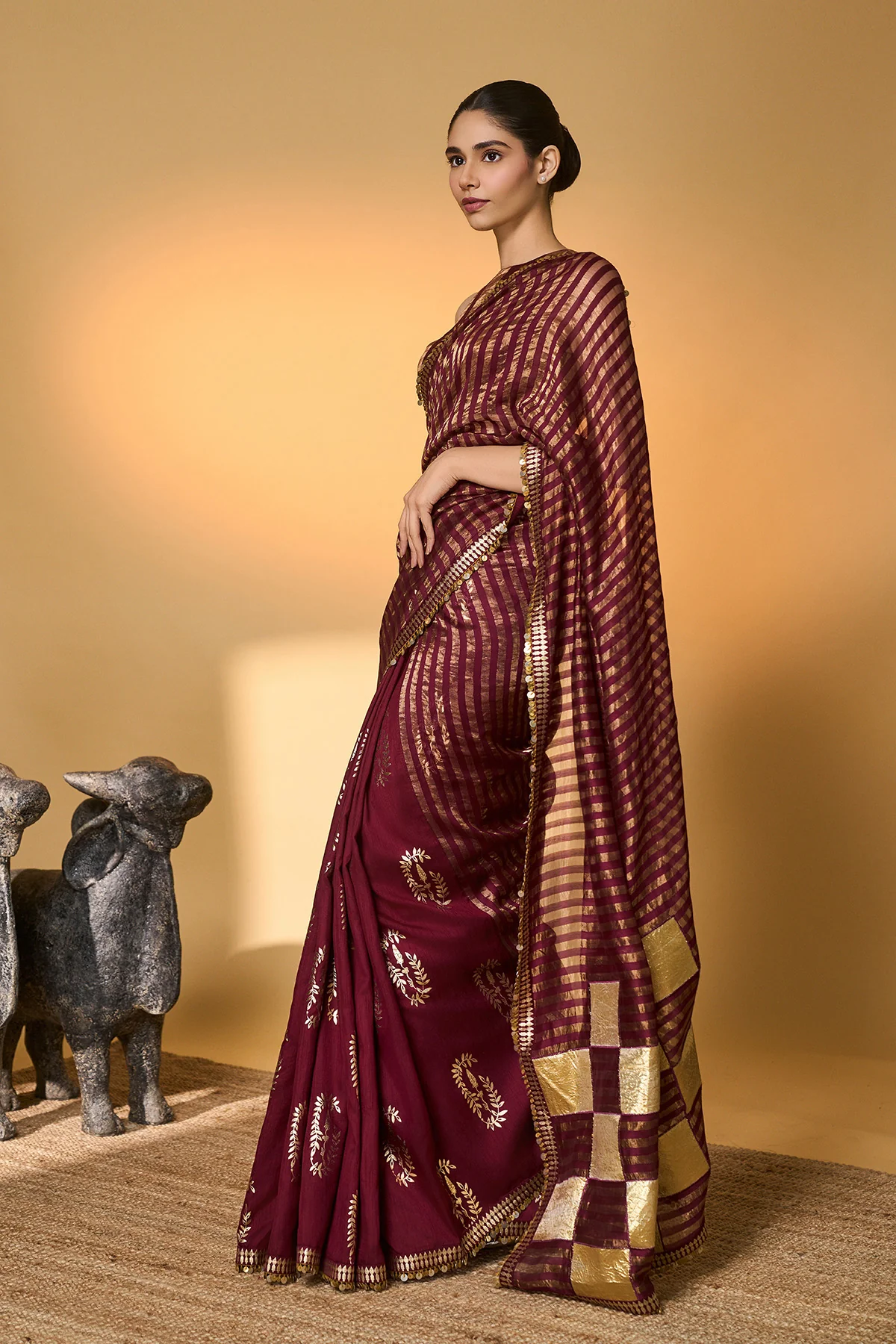 Plum Corncrest Gota Saree - Image 4