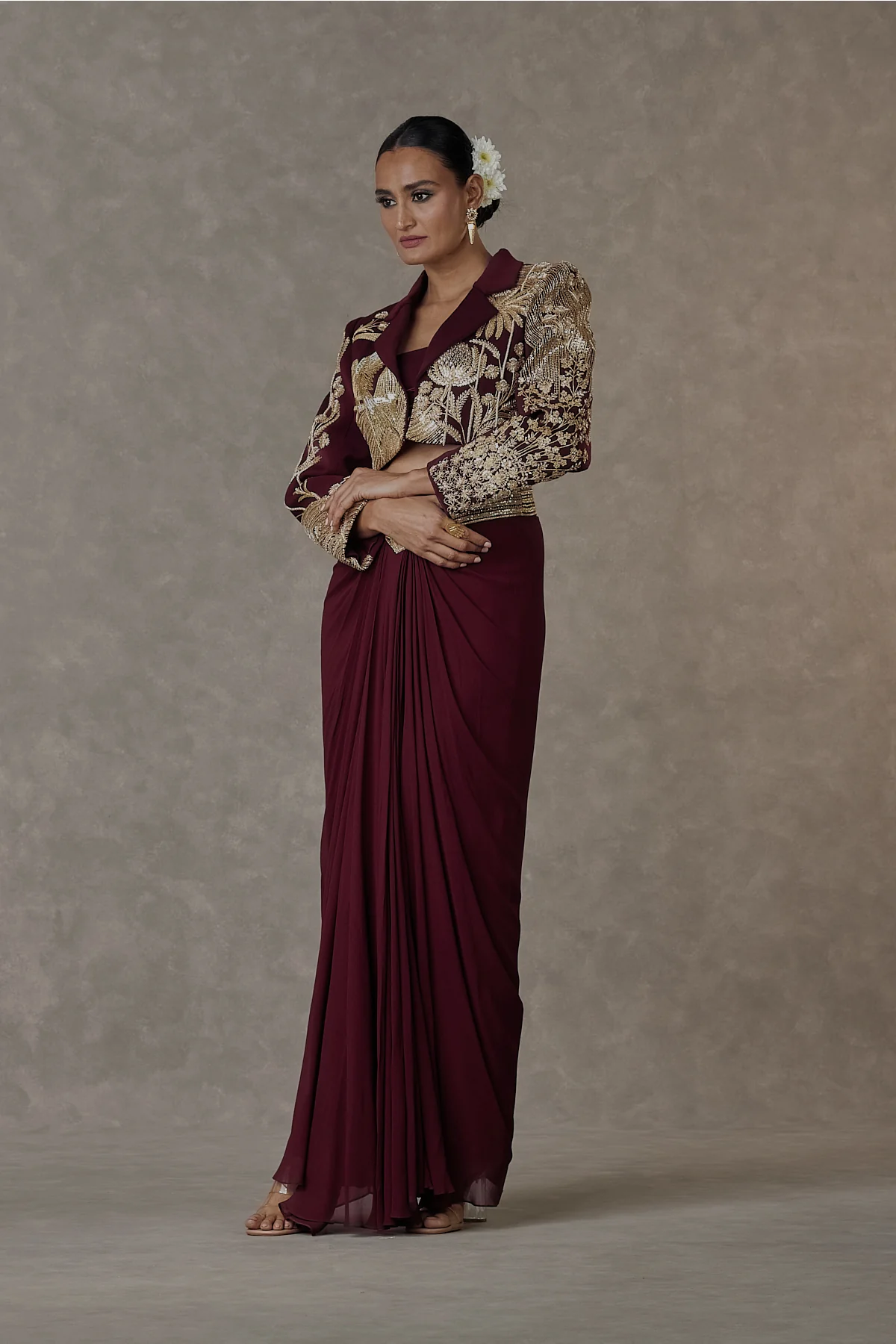 Plum Son-Chidiya Cropped Blazer Set - Image 4