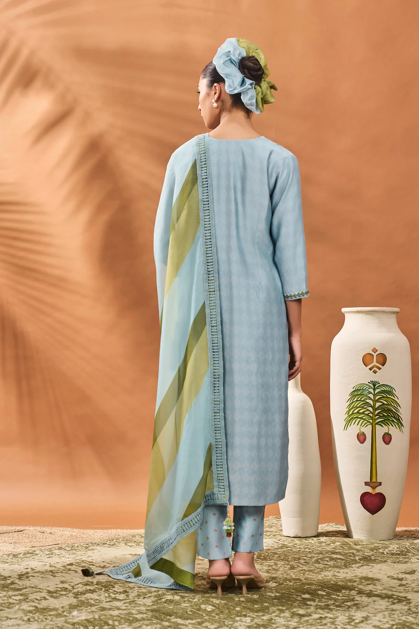 Powder Blue Spades Blossom Kurta Set - Image 5