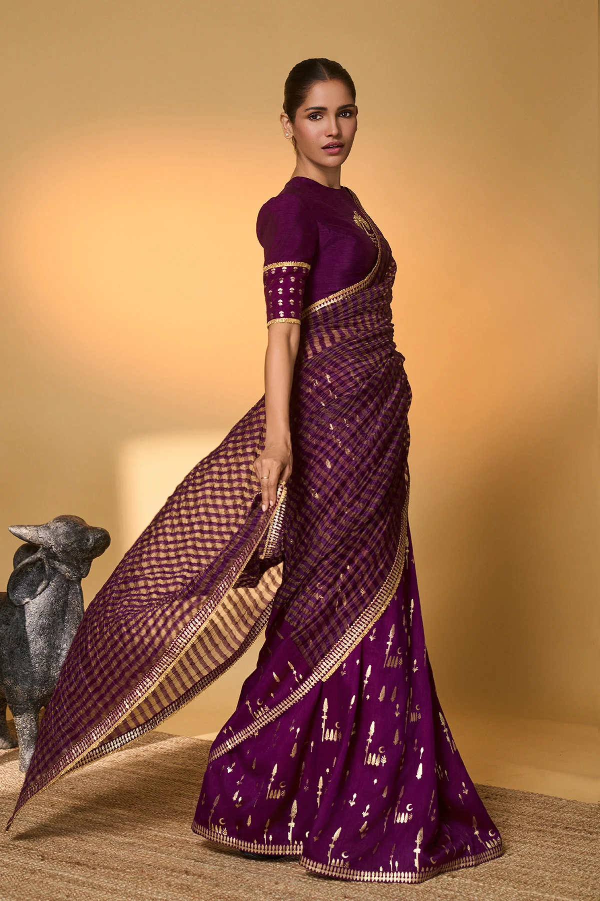 Purple Moonfield Zari Stripes Saree - Image 2