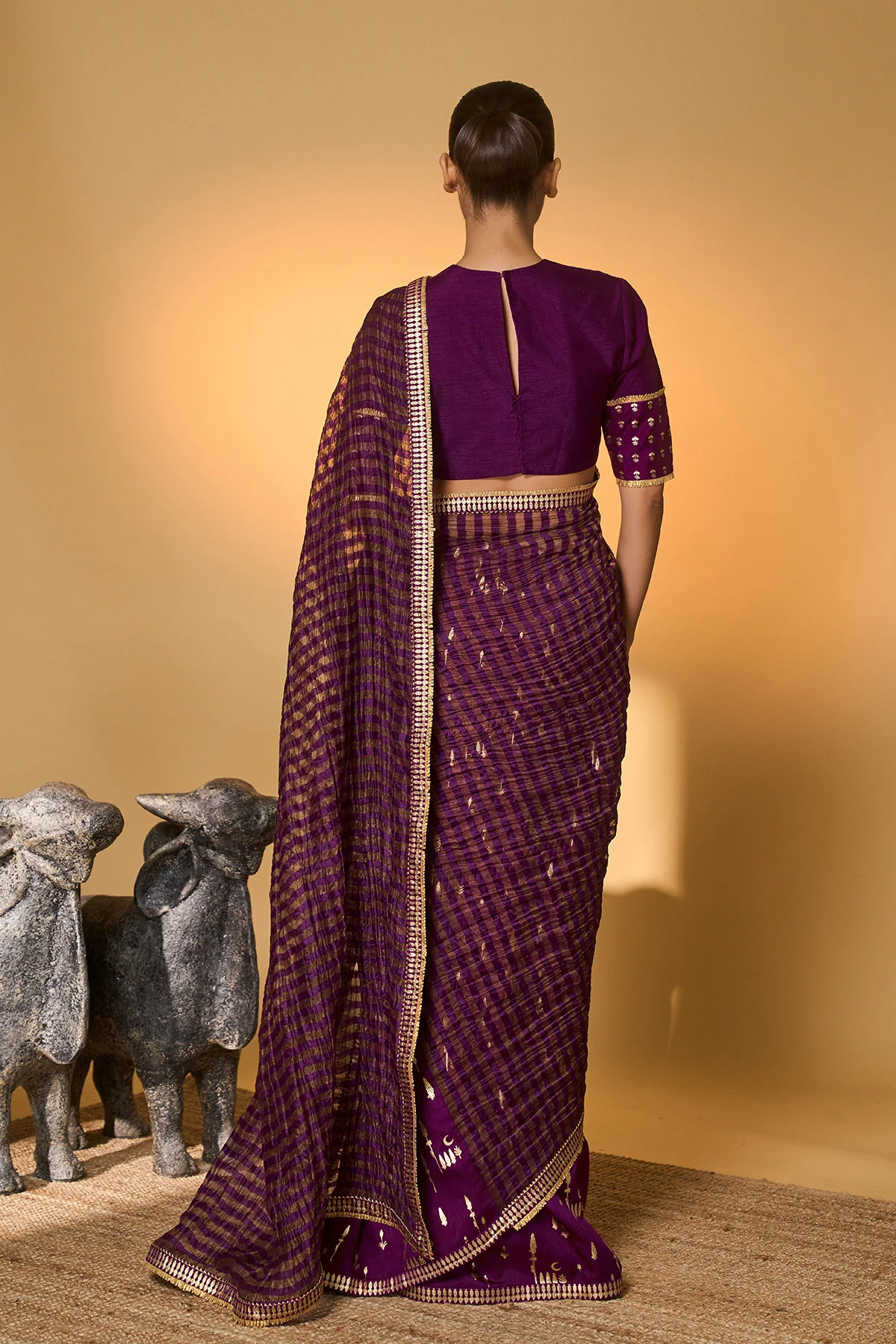 Purple Moonfield Zari Stripes Saree - Image 4