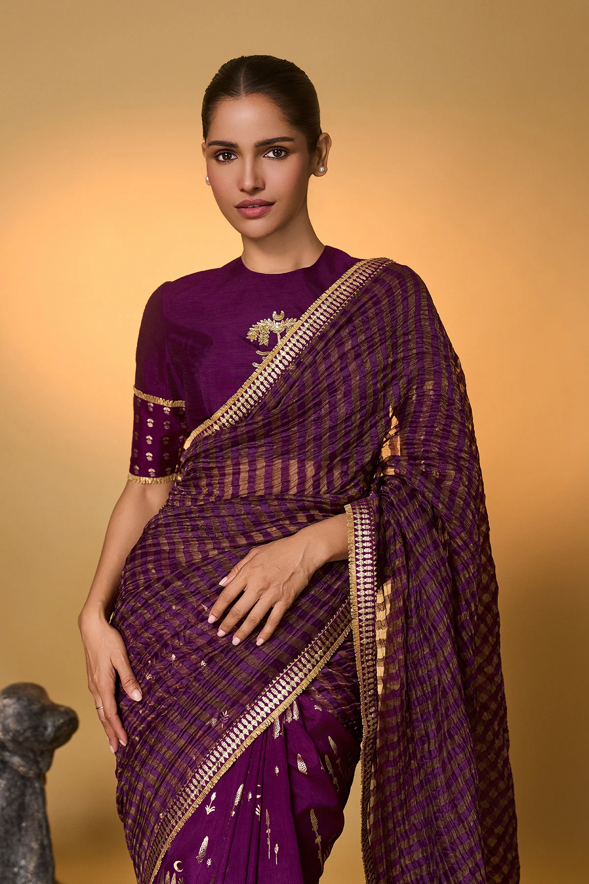 Purple Moonfield Zari Stripes Saree - Image 5