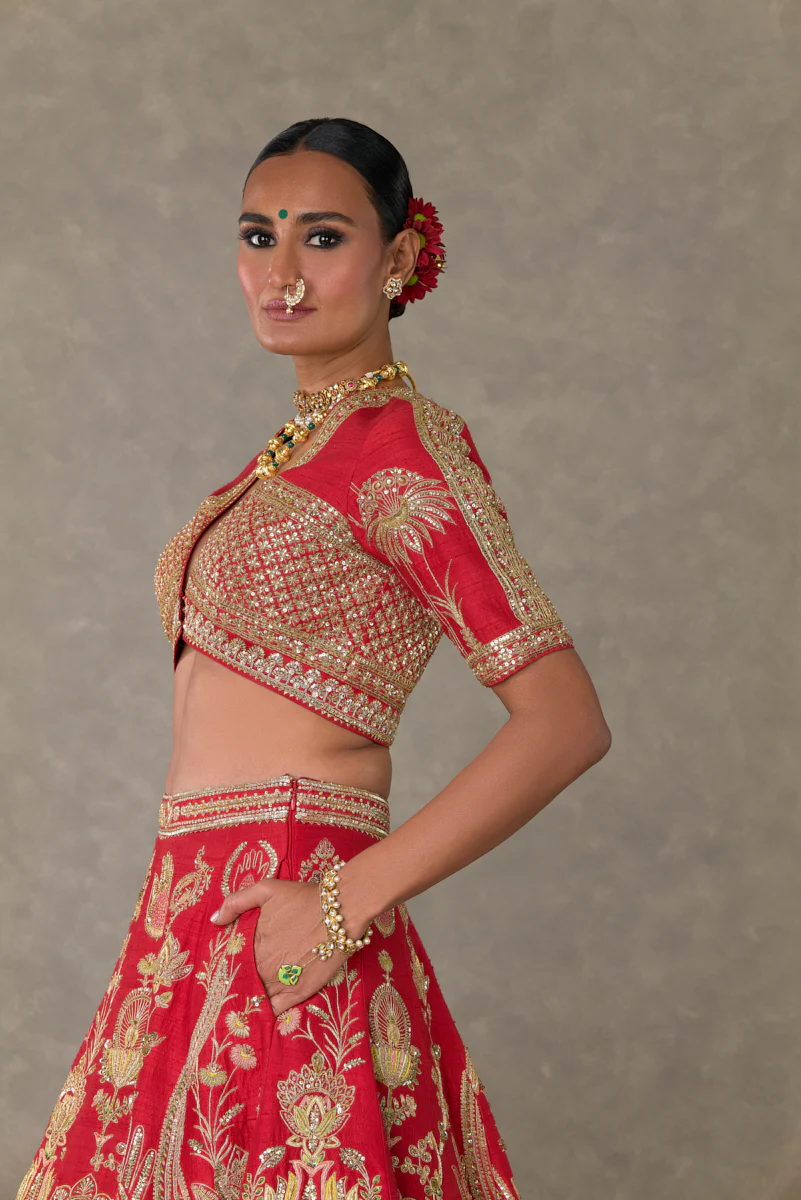 Red Bagh-E-Bahar Lehenga - Image 13