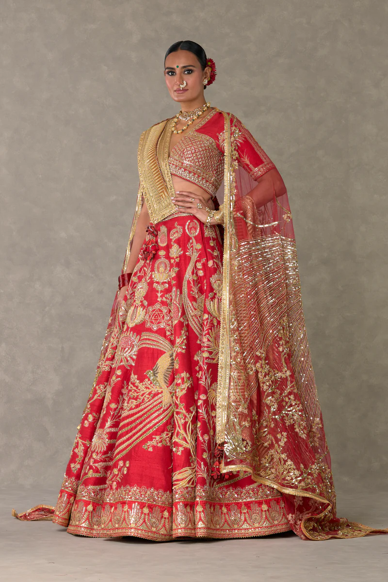 Red Bagh-E-Bahar Lehenga - Image 4
