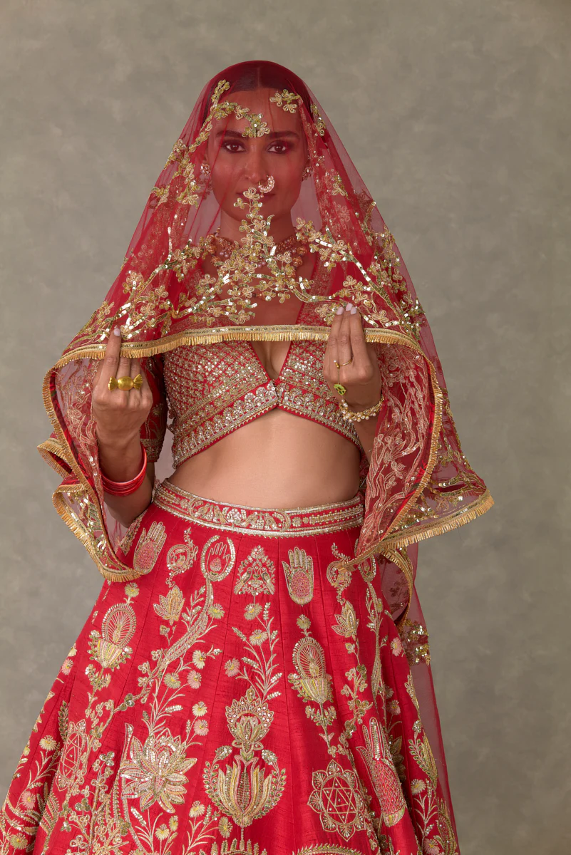 Red Bagh-E-Bahar Lehenga - Image 6
