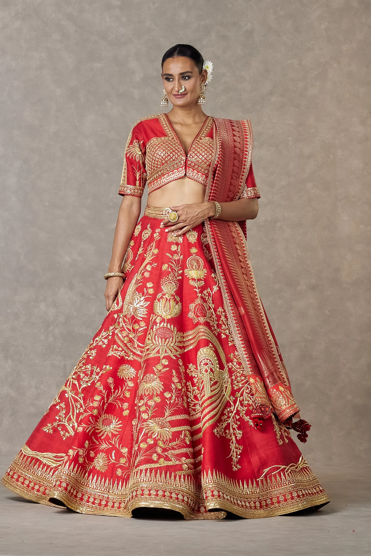 Red Bagh-E-Bahar Neelkamal Lehenga - Image 3