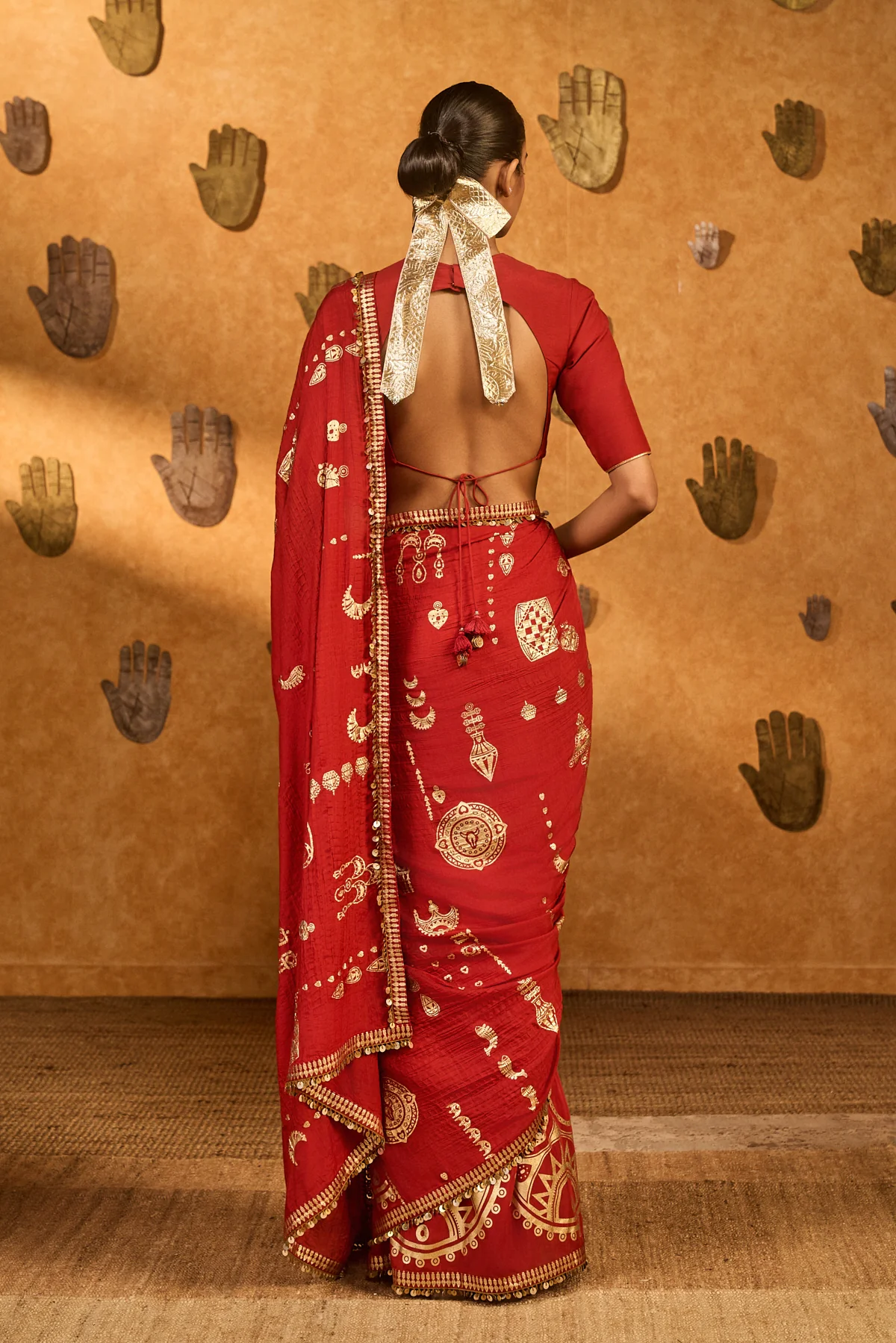 Red Crushed Folkstone Saree - Image 2
