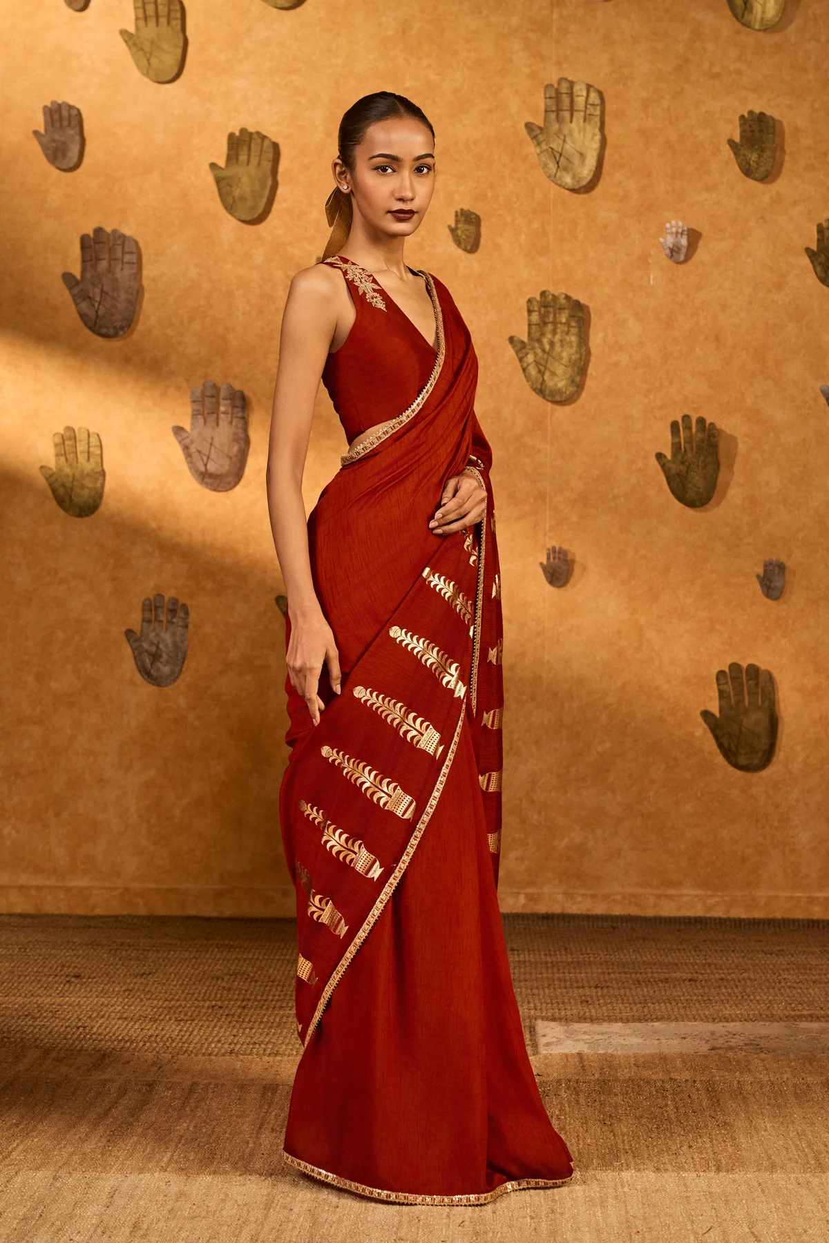 Red Fern Flame Saree - Image 4