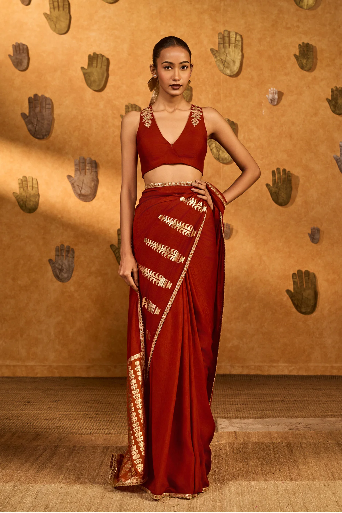 Red Fern Flame Saree - Image 6
