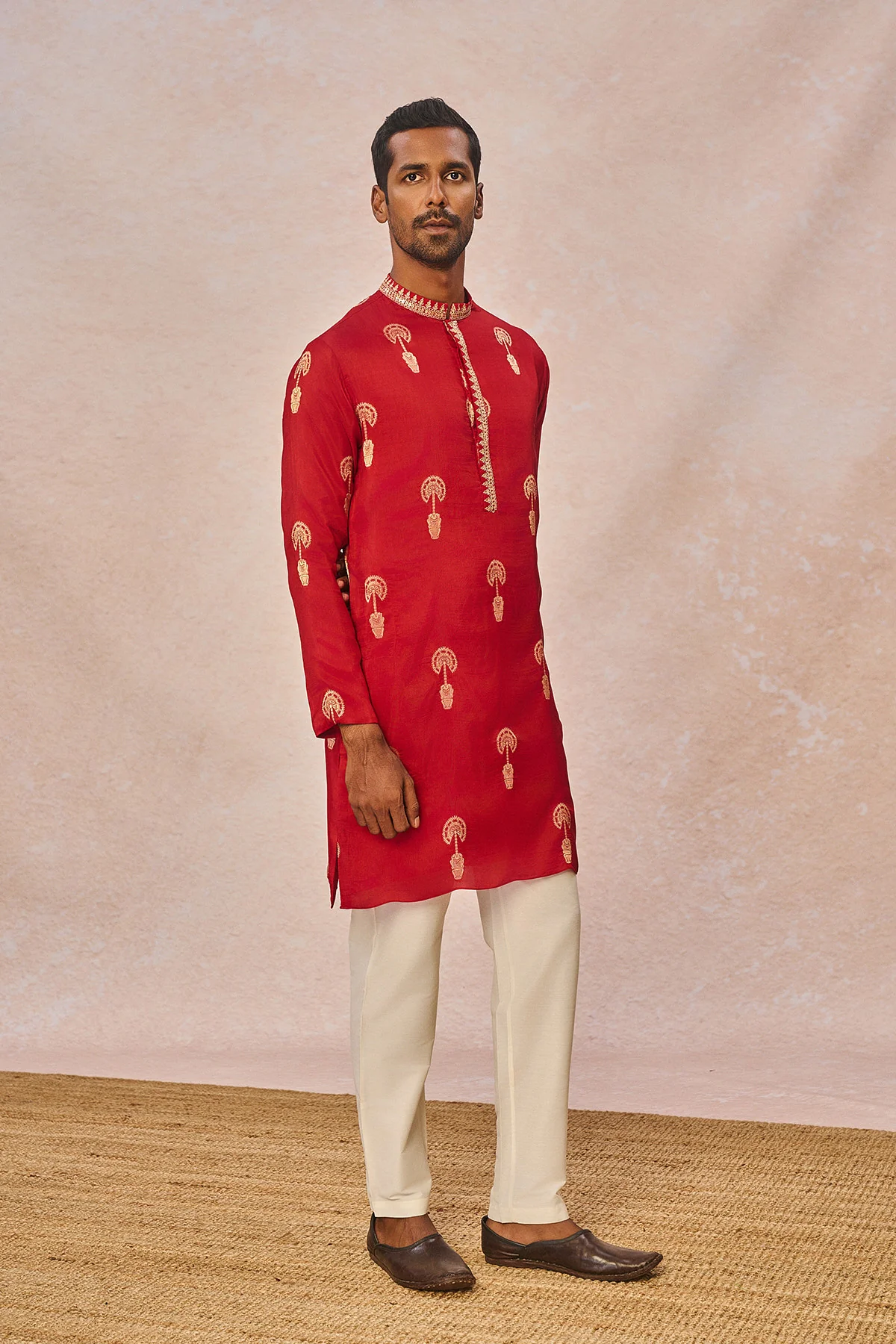 Red Jacquard Kurta Set - Image 3