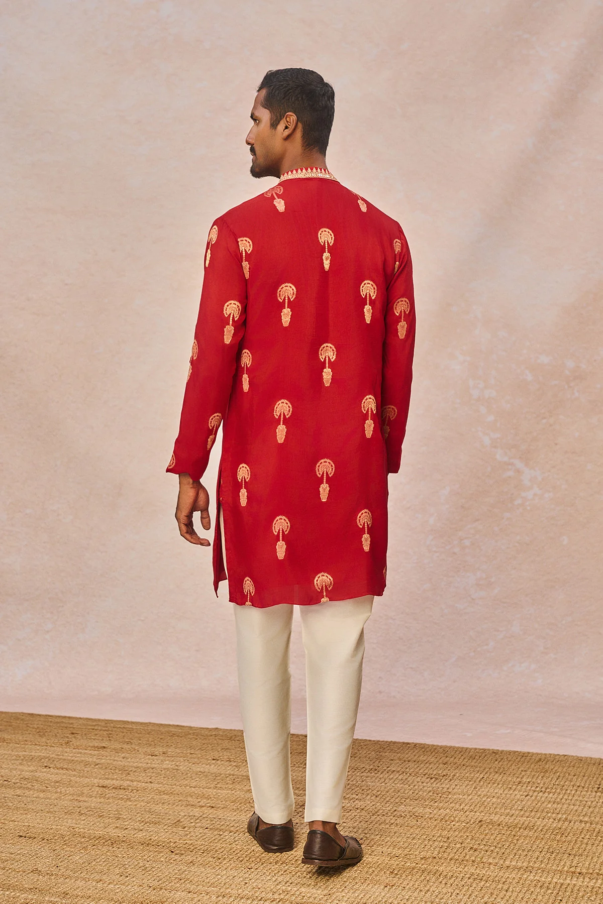 Red Jacquard Kurta Set - Image 4