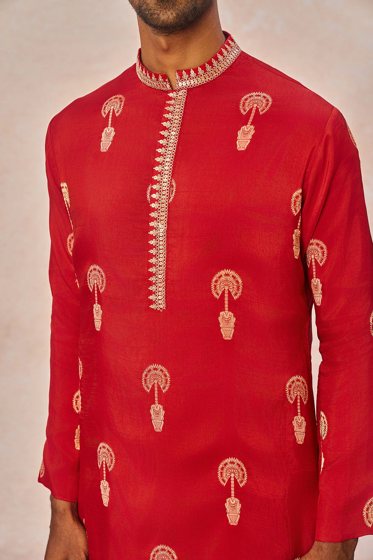 Red Jacquard Kurta Set - Image 5