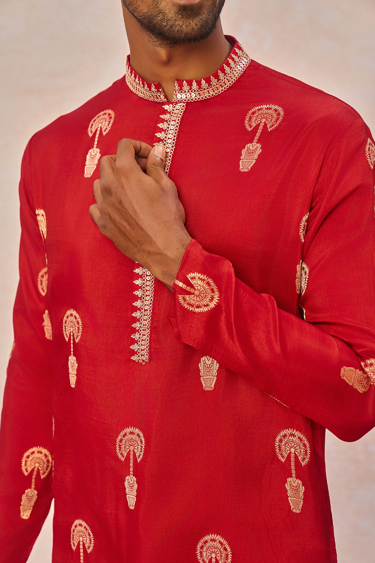 Red Jacquard Kurta Set - Image 6