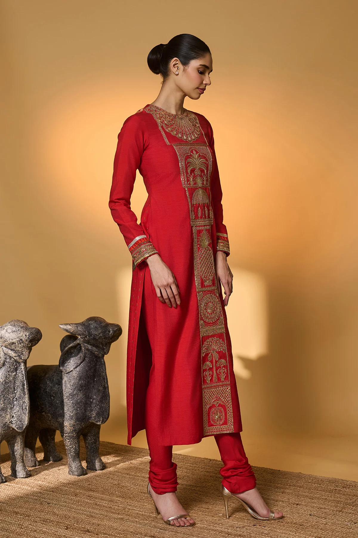 Red Khidki Kurta Set - Image 2