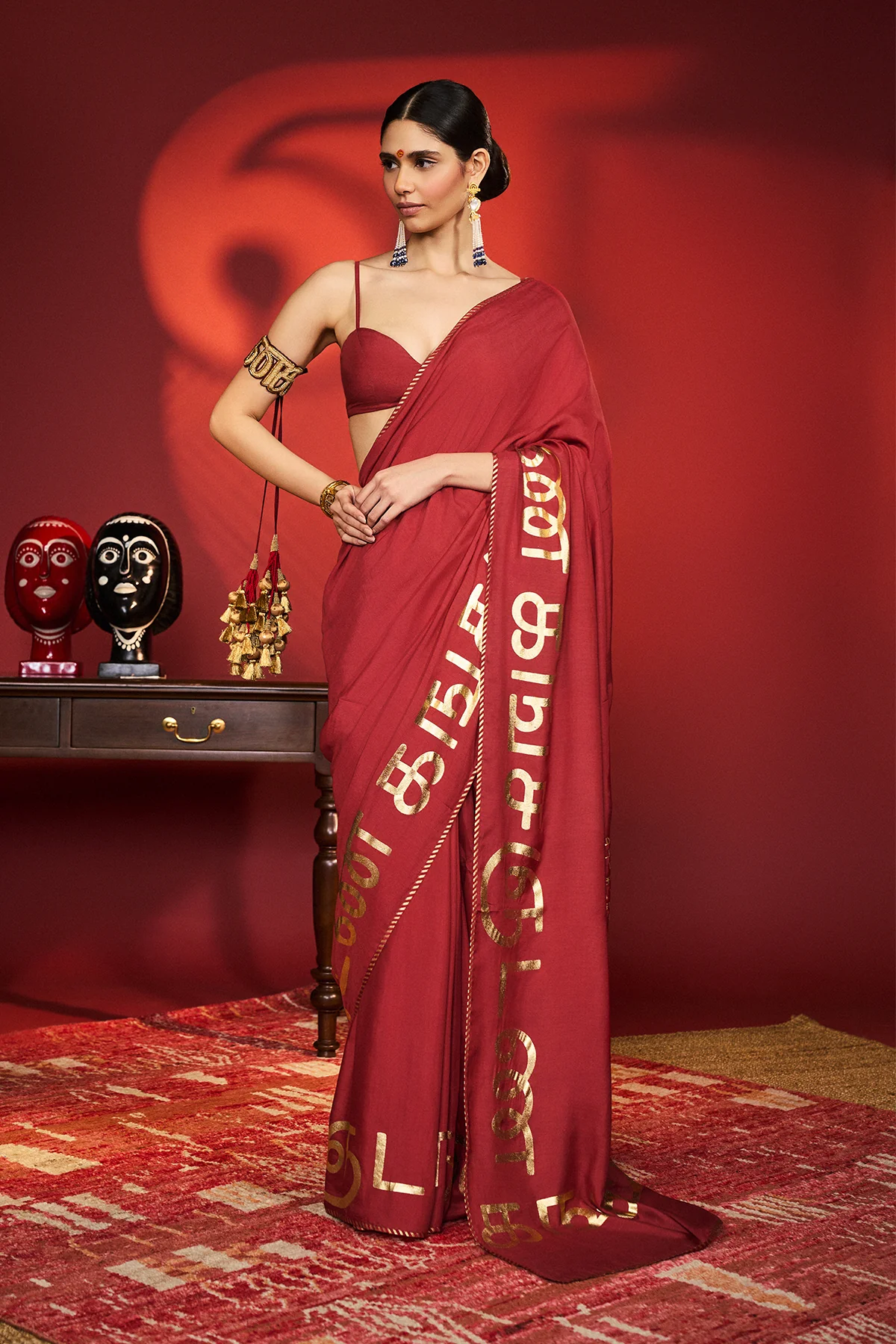 Red Madras Muse Saree - Image 3