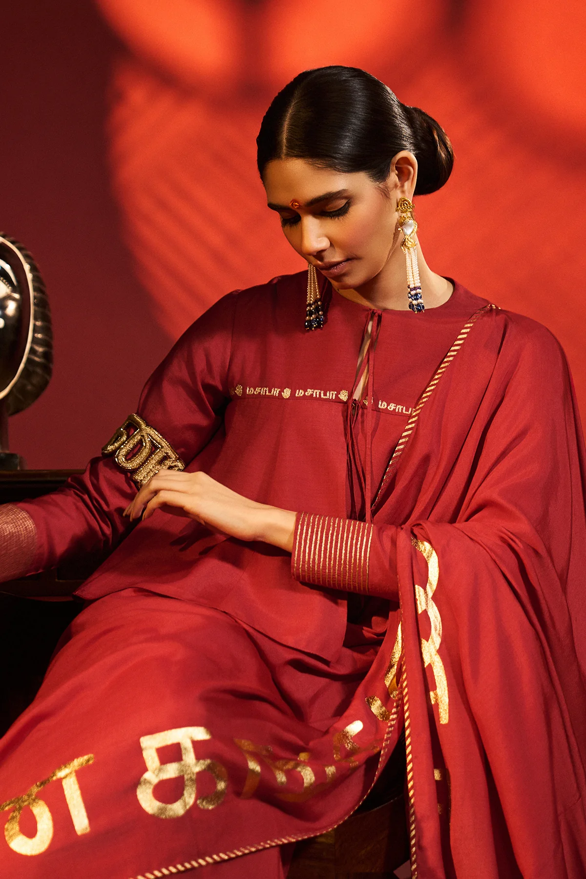 Red Madras Muse Saree - Image 5