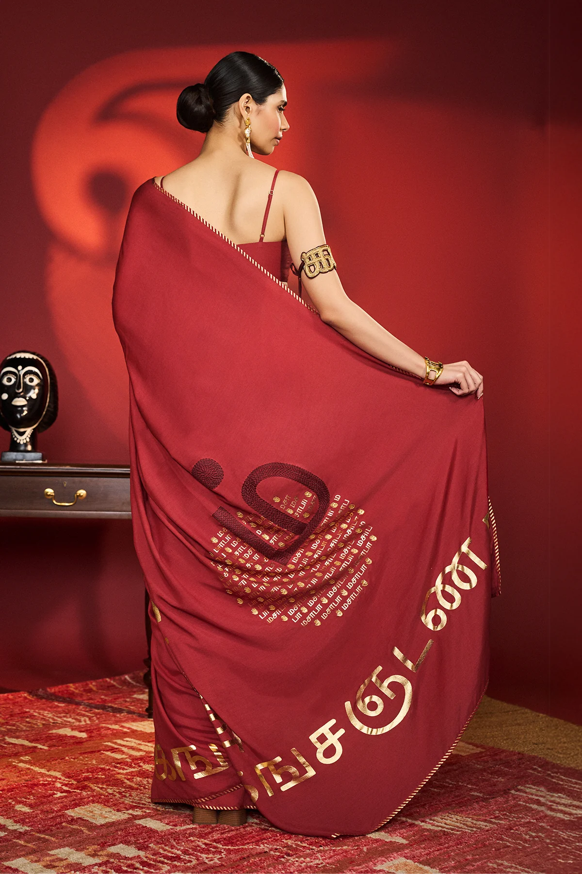 Red Madras Muse Saree - Image 6