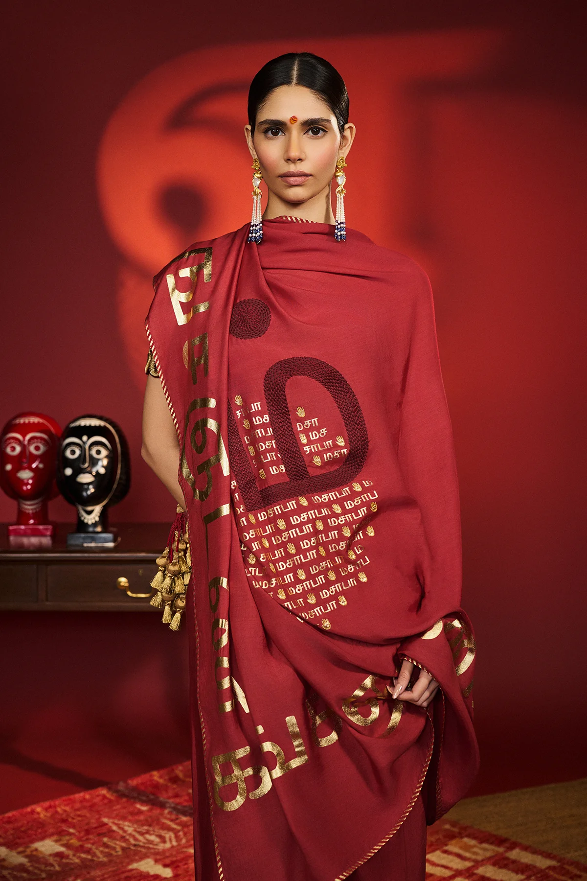 Red Madras Muse Saree - Image 7