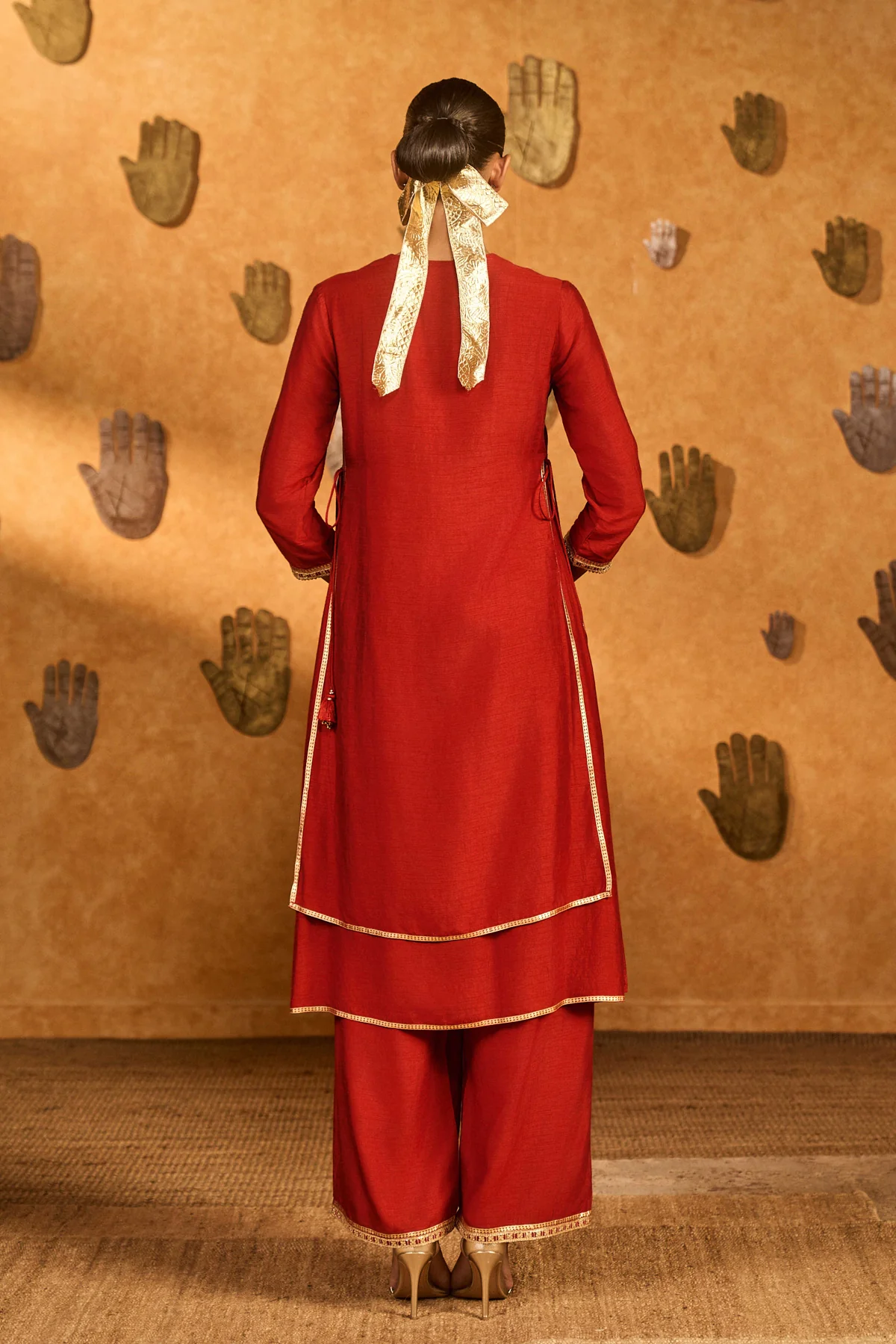 Red Mandarin Sky Kurta Set - Image 3