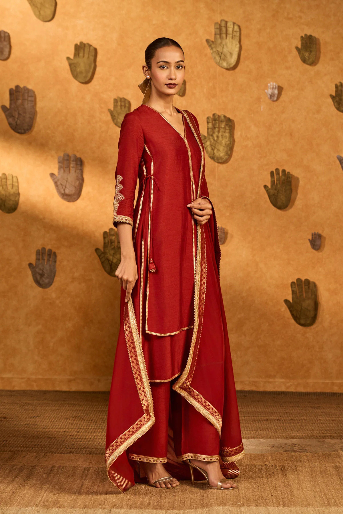 Red Mandarin Sky Kurta Set - Image 4