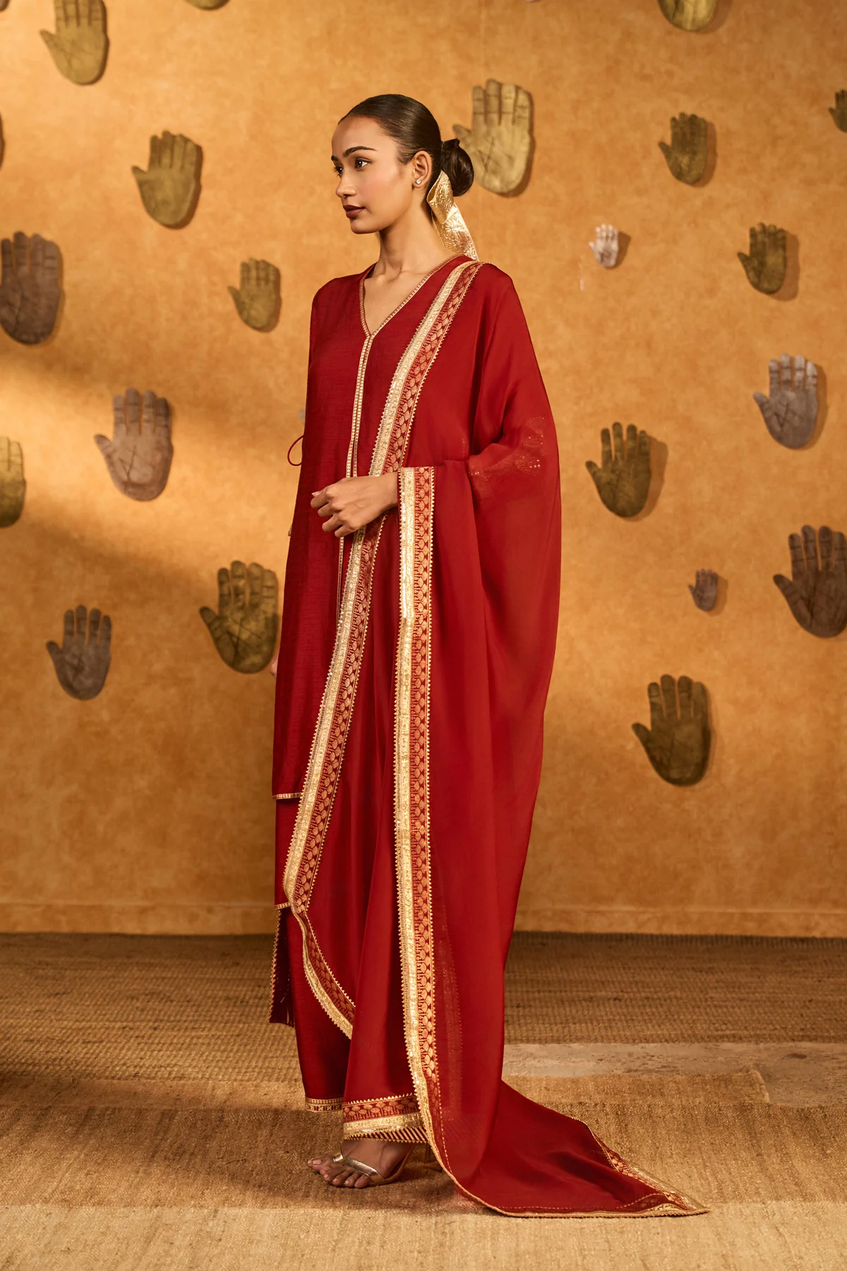 Red Mandarin Sky Kurta Set - Image 5