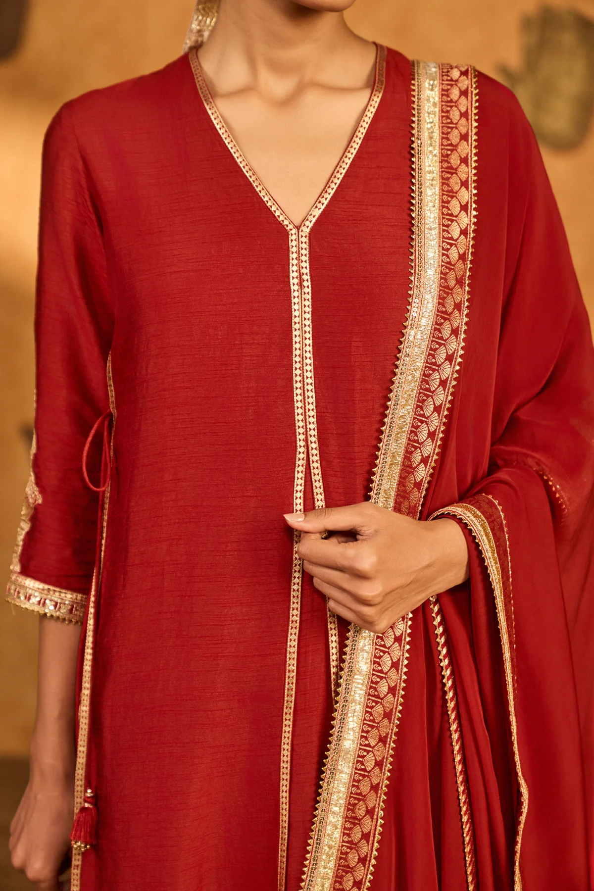 Red Mandarin Sky Kurta Set - Image 6