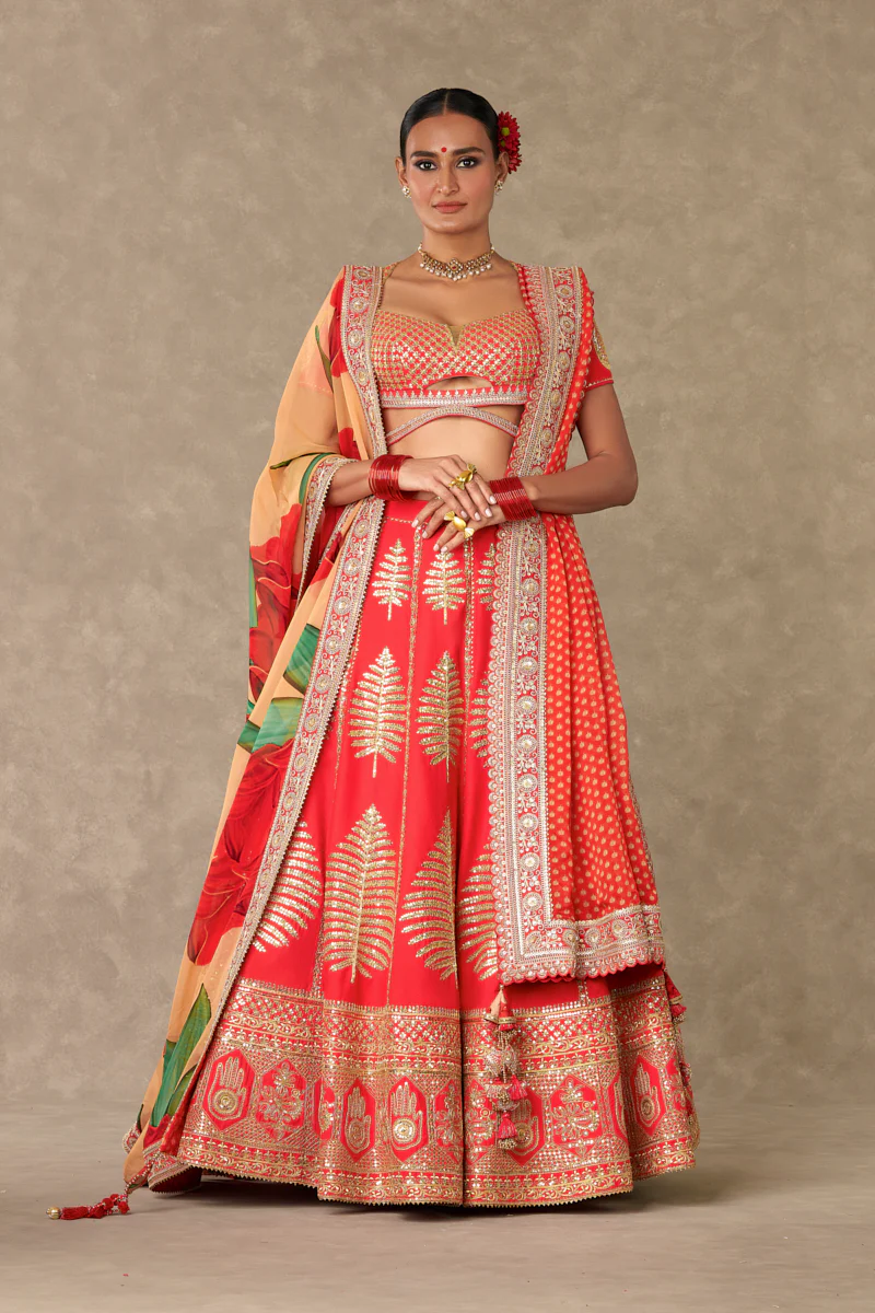 Red Paan Patti Lehenga Set